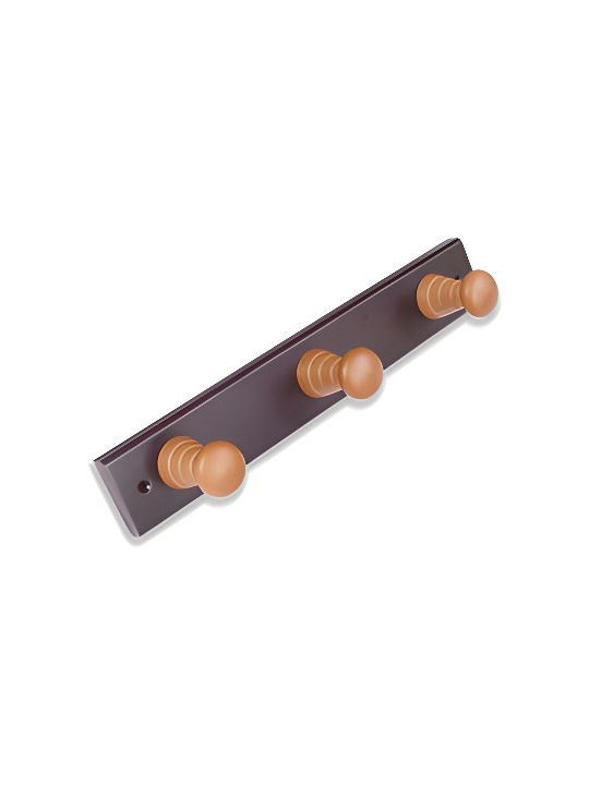 Brinox Wooden Wall Hanger 3 Hooks Brown