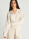 Women's Hoodie Sweatshirt Cardigan Ecru