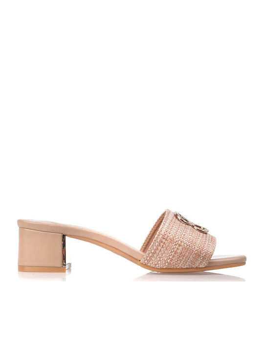 Fshoes Women's Mules with Low Heel in Beige Color