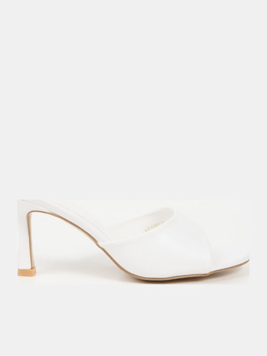 Mules With Thin Heel In White Colour