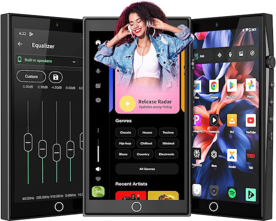 Mp3 Player Android 13 192GB 64GB ROM + Card 128GB Bluetooth 5.0 Wifi Ecran Tactil HD 4.7 Inch 4GB RAM Camere Față Spate Asistent AI Player Muzică Video Pentru Copii