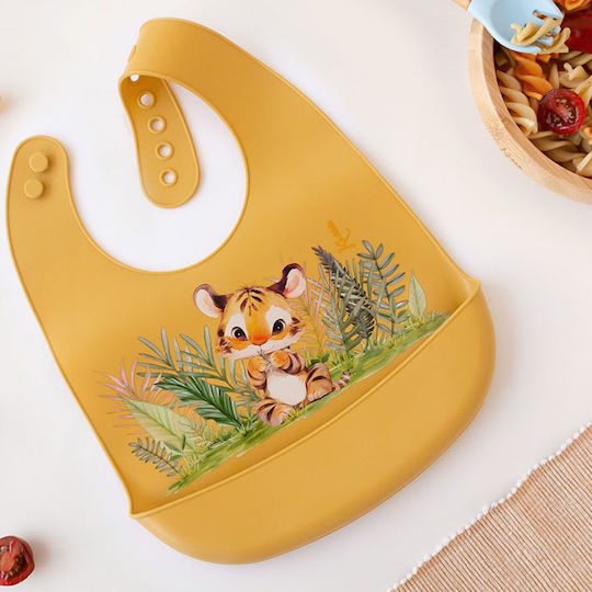 Kiokids Wasserdichte Silikon Baby Lätzchen mit Tasche Gelb für 4 m+