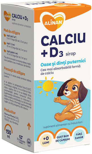 Alinan Sirop cu Calciu + Vitamina D3 150 ml Căpșună
