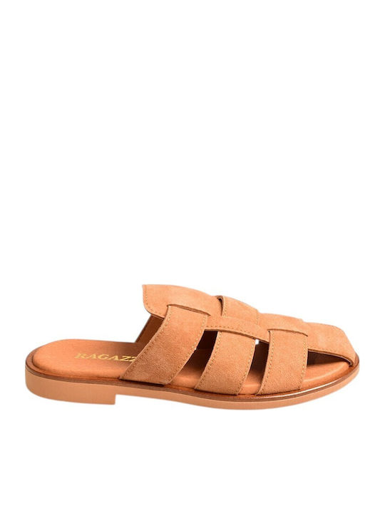 Ragazza Leather Women's Flat Sandals Tabac Brown