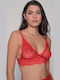 Milena Women's Bralette Without Padding Lace Fan & Decorative Bow Red