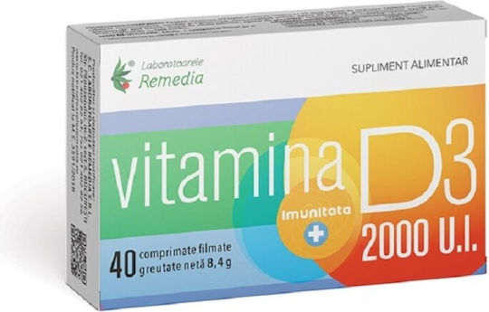 Remedia Vitamina D3 pentru Susținerea Imunității și Sănătatea Oaselor 2000 UI 40 comprimate