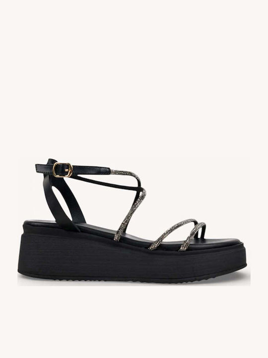 Черен Flatforms Глитер Каишки Анатомична Подметка