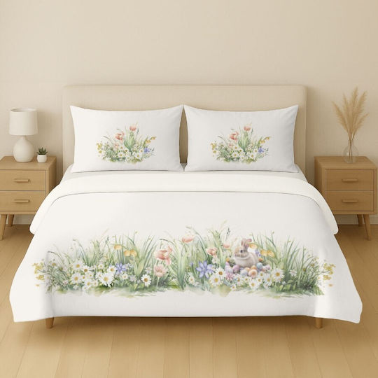 Lenjerii Deosebite Set Bettbezüge Baumwollbeige Doppel mit 2 Kissenbezügen und 1 Bettlaken 200x220cm