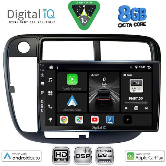 Digital IQ Car Audio System for Honda Civic 1995-2001 with Clima (Bluetooth/USB/WiFi/GPS/Apple CarPlay/Android Auto) with 9" Touch Screen