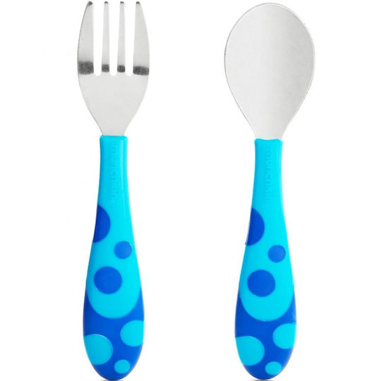 Munchkin Baby Set with Fork Toddler Fork & Spoon from Metal for 12+ Months Blue