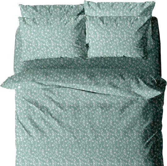 White Fabric Cozyo Подредба Чаршафи Единични 160x260см Зелени 3 Бройки