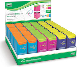 Pencil Sharpener 3 Holes Trio Container 3 Colors 24 Pcs Display