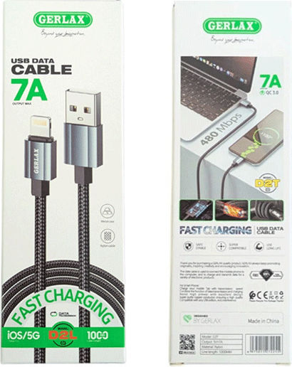 Gerlax USB-A към Lightning Кабел Черен 1м