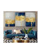Threefold Glass Set Abstract Art Blue and Gold (35x50cm)