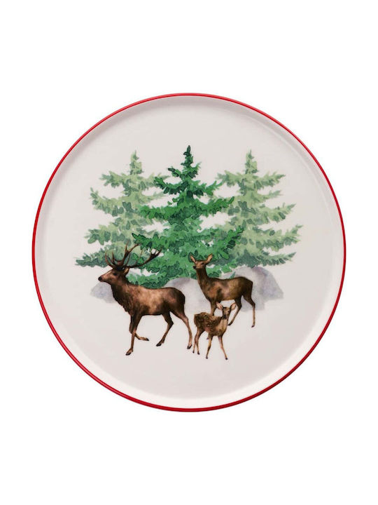 Hermia Deer Pastoral Shallow Ceramic Multicolour Plate with Diameter 25.5cm 6 Pieces
