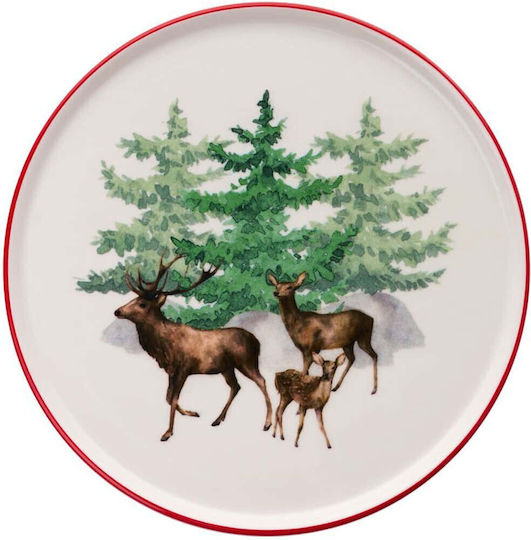 Hermia Deer Pastoral Shallow Ceramic Multicolour Plate with Diameter 25.5cm 6 Pieces