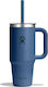 Hydro Flask Reise Becher mit Griff Thermosflasche Rostfreier Stahl / Kunststoff 710ml Harbor Blau mit Stroh und Handgriff