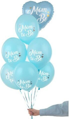 Set 6 Balloons Baby Shower Light Blue Latex Mom To Be 30cm