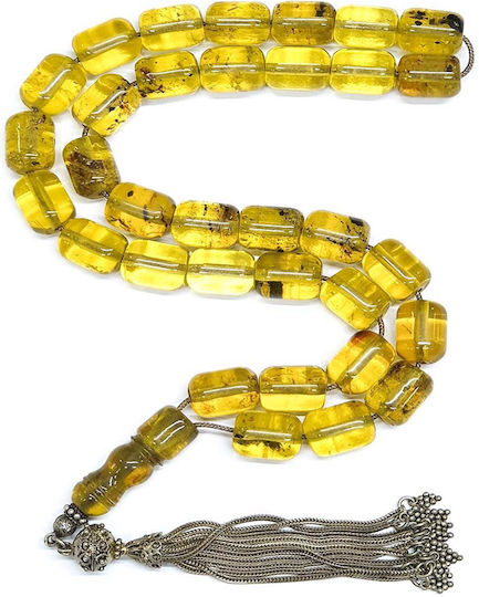 Roloi Komboloi Worry Beads with 33 Amber Beads Length 44cm Yellow