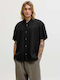 Resort Short Sleeve Linen Shirt in Wide Line Black