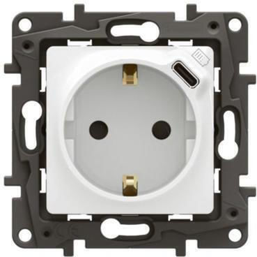 Legrand Niloe Priză Electrică Simplă cu 1 Port USB Albă