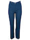 Women's High Rise Linen Trousers in Slim Fit Blue