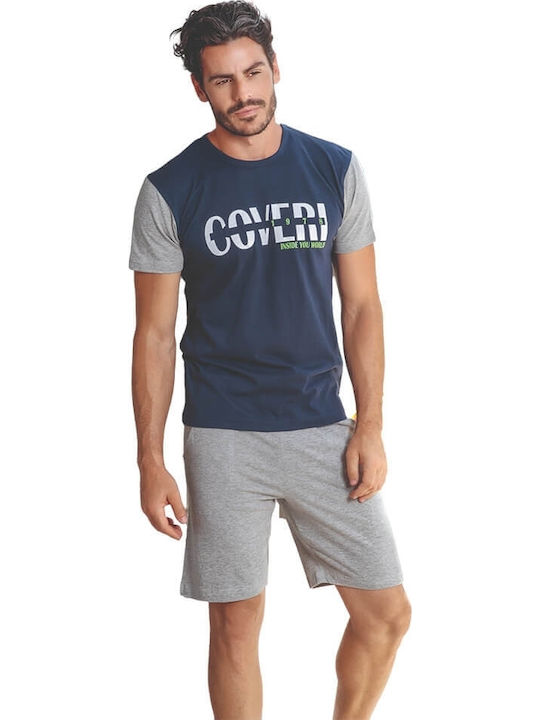 Enrico Coveri Sommer Herrenpyjama Bluse Marineblau