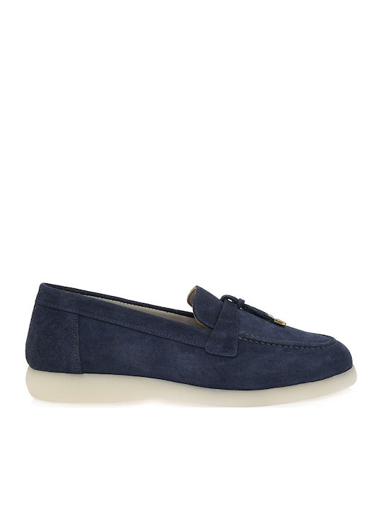 Leather Women's Loafers in Blue Color