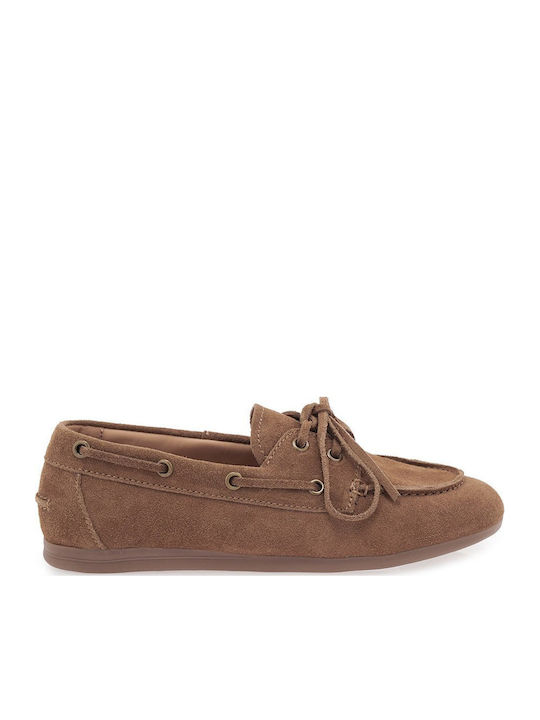 Carla Cortez Leather Women's Boat Shoes In Tabac Brown Colour