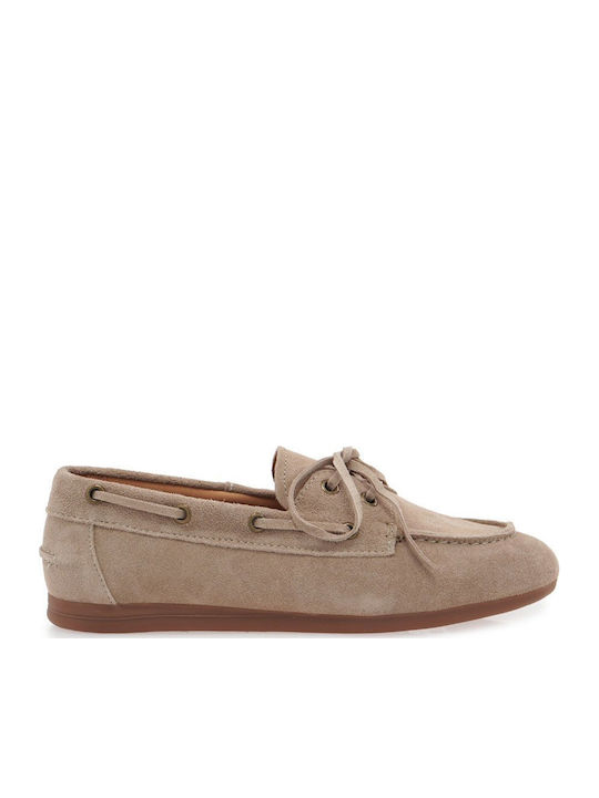Carla Cortez Leather Women's Boat Shoes In Beige Colour