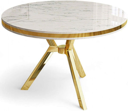 Mos Runder Esszimmertisch mit Marmoroberfläche Weiß-Gold 90x90x74cm