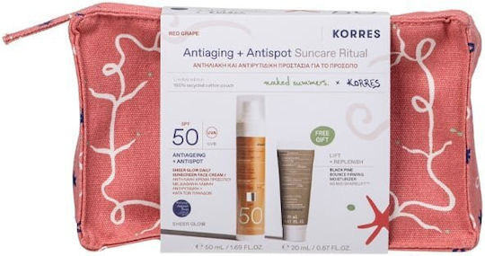 Korres Antiaging & Antispot Suncare Ritual Ροζ Σετ με Αντηλιακό Προσώπου & Νεσεσέρ SPF50 3τμχ
