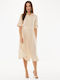 Summer Midi Shirt Dress Beige