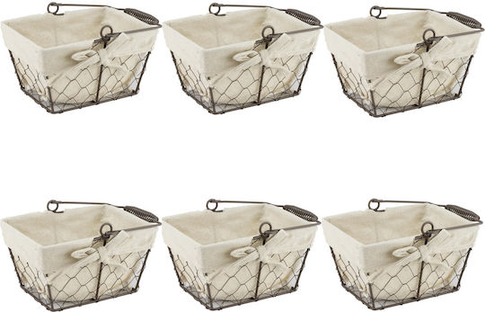 Set mit 6 Rechteckigen Brotkörben Raki 20x15x12cm Griff aus Metall Stoff