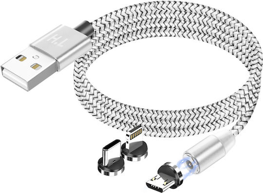 Avizar 3-in-1 Magnetisches Mehrere Anschlusskabel Usb-c Lightning Micro-usb Zu Usb-a 1m Silber