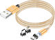 Avizar 3-in-1 Magnetic Cable Usb-c Lightning Micro-usb To Usb-a 1m Gold