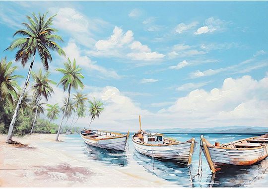 Marhome Strand Mit Palmen Und Schiffen Gemälde Auf Segeltuch 70x100cm