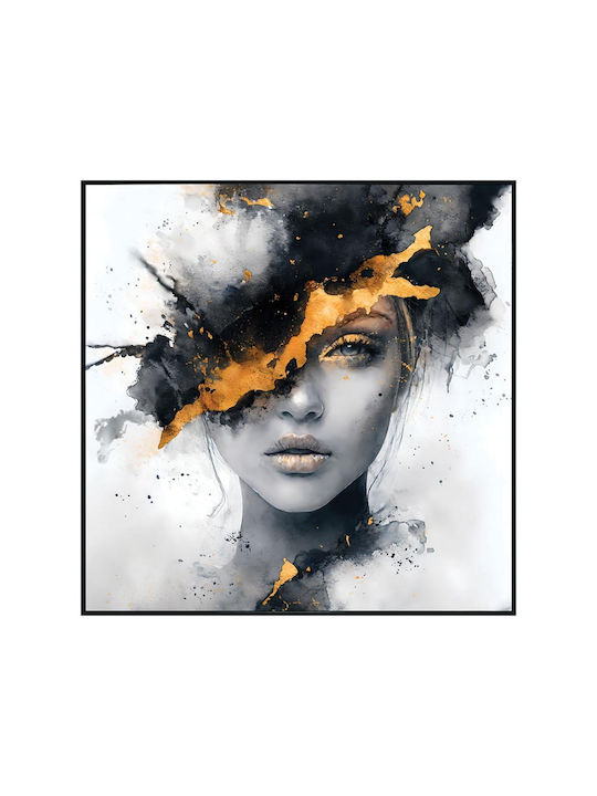 Marhome Black And White Half Face Of Woman With Golden Details Painting On Canvas 82x82cm