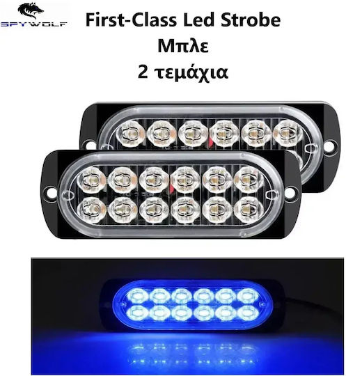 First-Class Led Strobe Volume Light Blue 12led 12/24v 6000lm 2 Pieces Tc-342