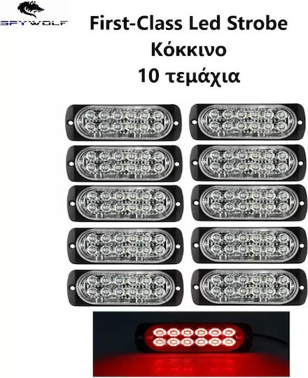 First-Class Led Strobe Φaro Όγκου Κόκκινο 12led 12/24v 6000lm 10 Stück Tc-352