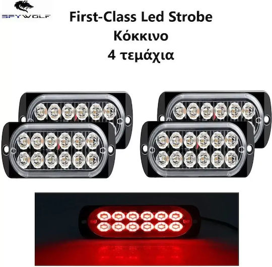 First-class Led Strobe Φαναράκι Όγκου Κόκκινο 12led 12/24v 6000lm 4 Τεμάχια Tc-349