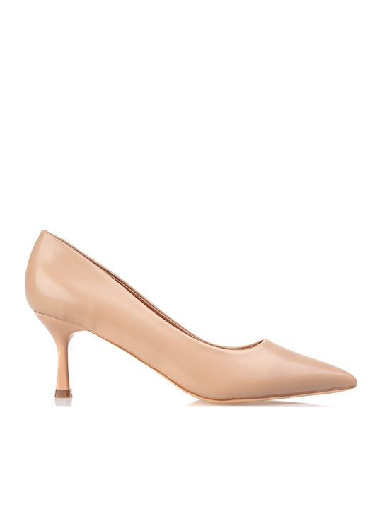 Fshoes Pointed Toe Heels with Thin Mid Heel Beige
