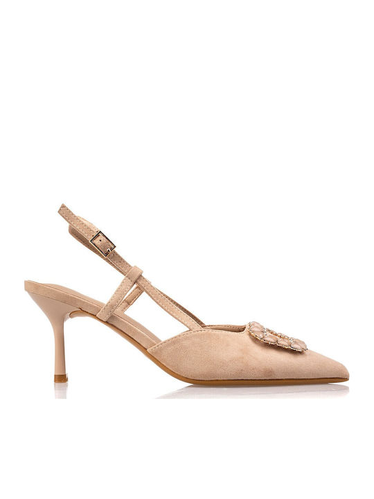 Fshoes Suede Pointed Toe Heels Beige