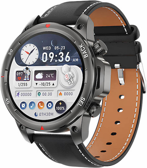 Microwear DK68 Smartwatch cu Pulsometru (Piele Neagră)