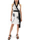 Summer Mini Dress Wrap Ecru-Black