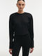 Women's Leather Long Sleeve Crop Top Black
