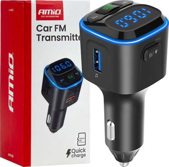 AMiO Car FM Transmitter with MicroSD Type-C USB Bluetooth