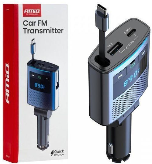 AMiO Transmițător FM Auto cu Type-C / USB / Bluetooth