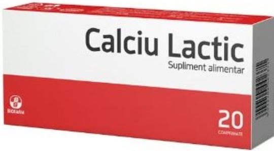 Biofarm Calciu Lactic 65mg Potrivit pentru Copii 20 Comprimate Original