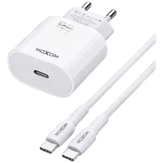 Moxom Mobile Phone Charger with USB-C Port and USB-C - USB-C Cable 20W Power Delivery White (MX-HC151)